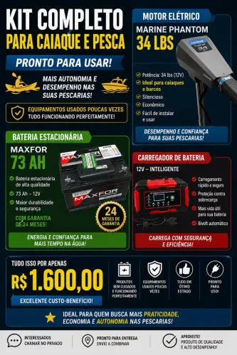 Motor elétrico phanton 34 - bateria estacionária 73 ah - carregador de bateria.
