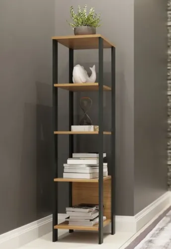 Estante 5 Prateleiras Industrial Laranja/Freijó/Preto