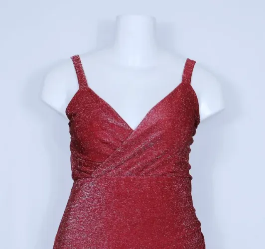 Vestido balada plus size vermelho lurex brilho - Veste 46 - Ref. 5801