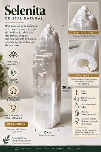 Selenita Natural Grande 36 cm - 5 kg - Para Luminária ou Decoração