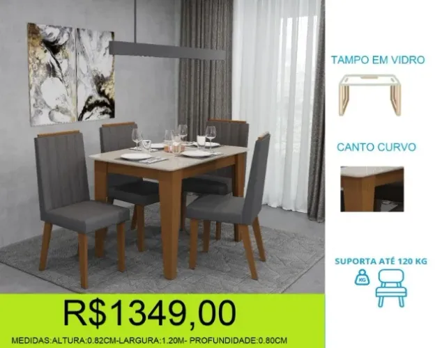 mesa - 4 cadeiras - estofadas - compre hoje e receba em até 72 horas