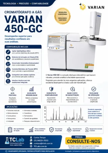 Cromatógrafo a Gás VARIAN 450GC - TECNOLOGIA - PRECISÃO - CONFIABILIDADE