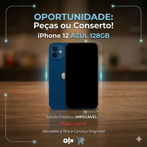iPhone 12 Azul 128GB - Excelente Estado Estético - NÃO LIGA (Para Peças ou Conserto)