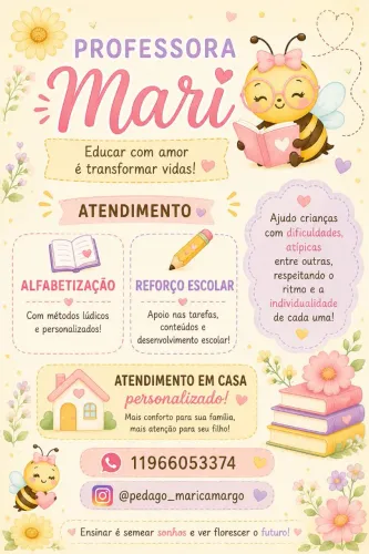 Pedagoga Mariane, atendimento domiciliar. .