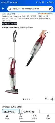 Aspirador de Pó Vertical WAP High Speed Plus 3 em 1 - 1350W | 220V ?