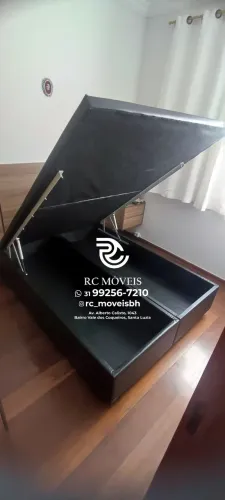 Cama box completa Baú Super King 1.93x2.03 Bipartido Blindado com Pistão a Gás