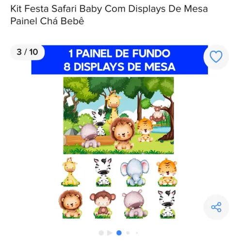 Kit Festa Safari Baby Com Displays De Mesa Painel Chá Bebê