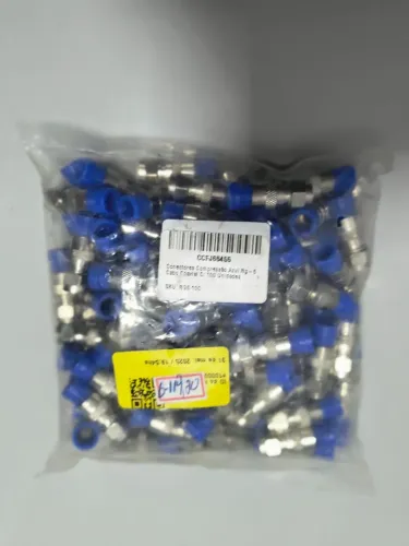 LT082 Conectores Compressao Azul Rg - 6 Cabo Coaxial C/100 Unidades