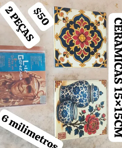 2 PEDRAS DE CERÂMICA CHINA ANTIGA 15×15 $50