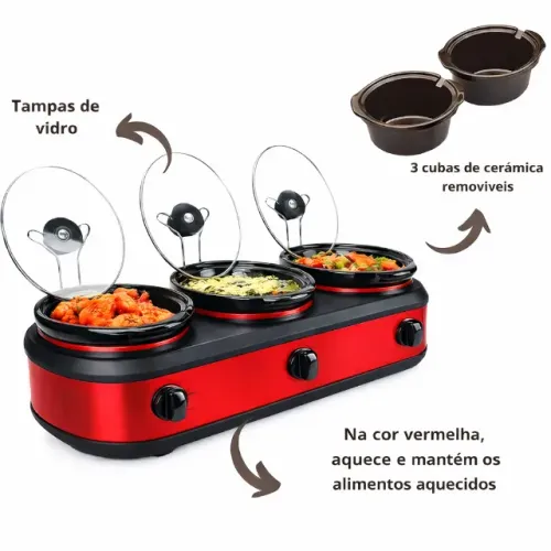 Rechaud Buffet Eletrico Triplo 3 para alimentos. Comida sempre quente, sem queimar.