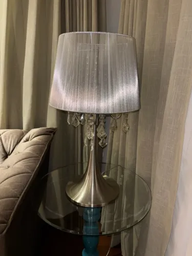 Abajur de Cristal Cromado com Cúpula de Seda