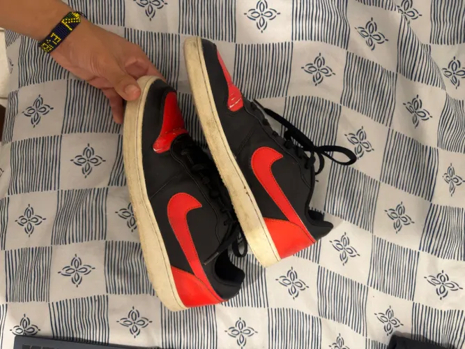 Nike couro preto vermelho tênis 42