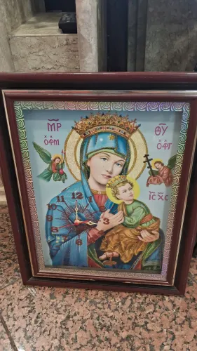 relógio de parede emoldurado com a imagem de Nossa Senhora do Perpétuo Socorro 48x38
