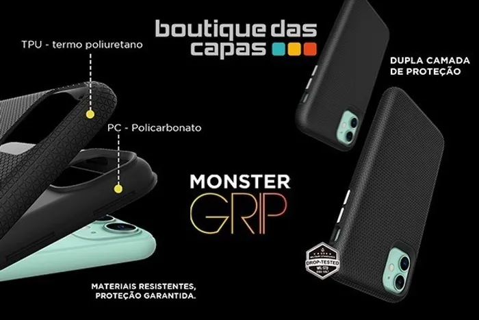 Capa anti impacto monster grip iphone 6 7 8 plus 11 12 xs xr dupla camara de proteção