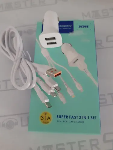 Kit carregador veicular. Com 2 entradas usb,Cabo 3X1: lightning, tipo c, e micro. Novo.