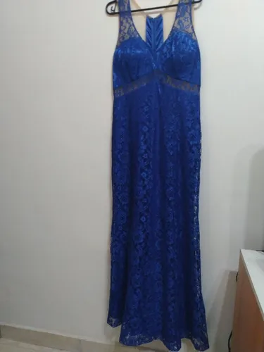 Vestido Madrinha/Mãe de Noiva azul rendado longo Tam. G