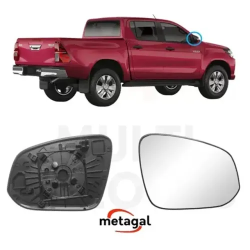 Lente Retrovisor Toyota Hilux 2016 - CD / CS - L Direito - Lente C/ Placa - Metagal