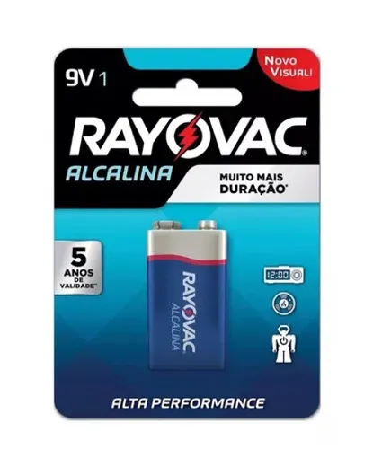 Pilha Rayovac Alcalina 9V Retangular - 1 unidad