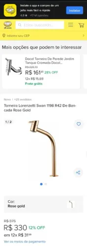Torneira para lavatório de mesa Rose Gold