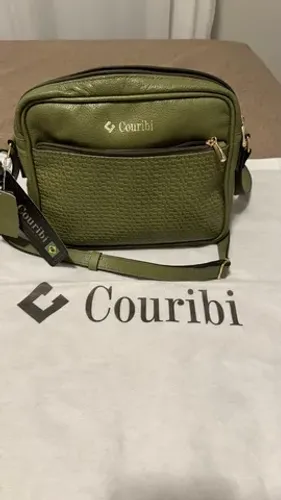Bolsa transversal verde couro nova