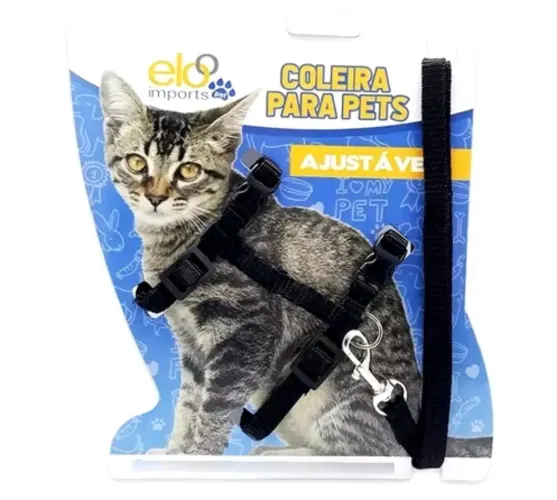 Coleira Guia Peitoral para cachorro gato com regulagem 