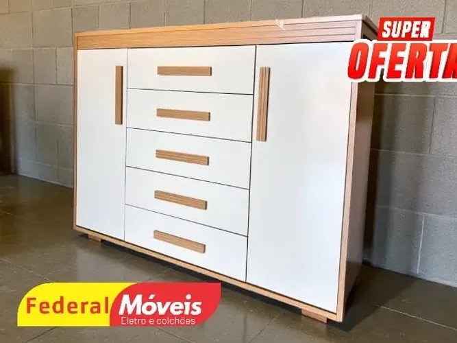 Comoda 2 Portas 5 Gavetas OFF WHITE 100%MDF (CAMPEAO EM VENDAS)