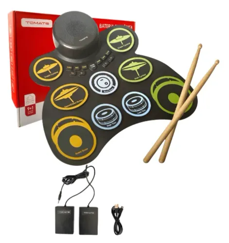 Bateria Eletrônica Roll Up 9 Pads Portátil Com Pedais