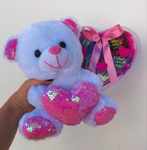 Kit Urso de Pelúcia e Coração com Chocolates 