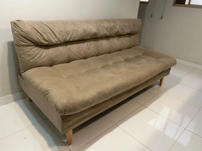Sofá Cama em Suede Bege