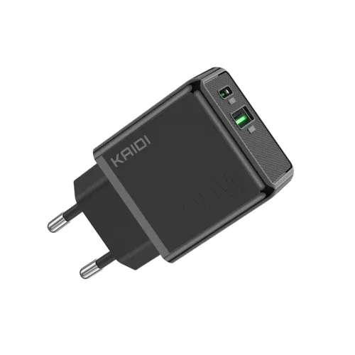 Carregador Turbo USB e Tipo C Turbo 20W, PD+QD Auto-ID, Preto - Kaidi 