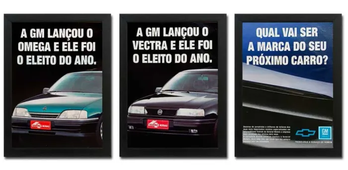 Vectra GSI e Omega, os Eleitos do Ano - Kit 3 quadros decorativos com propaganda original