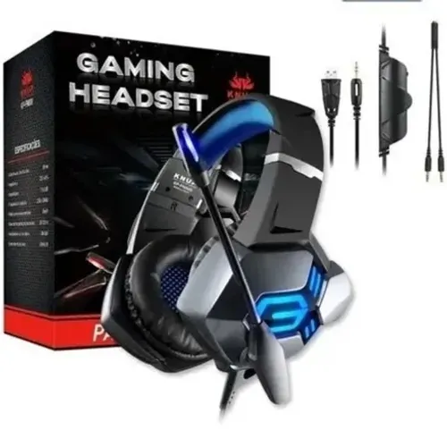 Headset Gamer Knup KP-FN600 Blue Led Azul P3 + Adaptador P2 - WZetta