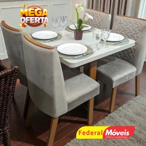 Mesa de Jantar 90x90cm C/ 4 Cadeiras Confortáveis Mega Oferta - Entregamos