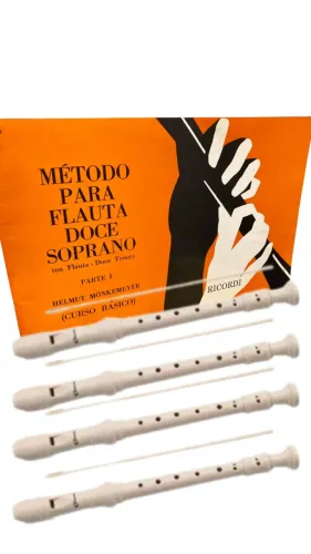Kit C/4 Flautas doce germánica + método gratis, escola, colegio - volta as aulas