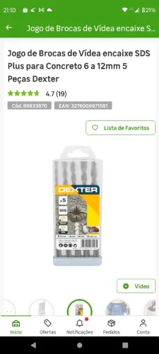 Jogo de Brocas de Vídea encaixe SDS Plus Dexter