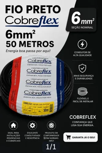 Fio Cabo 6mm 50m Cobreflex Preto - Novo