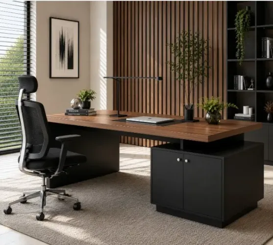 Mesa Executive Officer Delluxe Oak Black Wood. L220cm x P90cm x A74cm