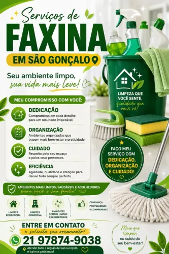 Faxina em São Gonçalo e região entre em contato para fazer seu orçamento.