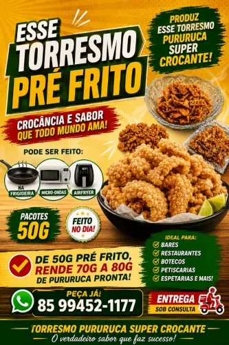 TORRESMO PURURUCA SUPER CROCANTE PRÉ FRITO E PRONTO PARA CONSUMO