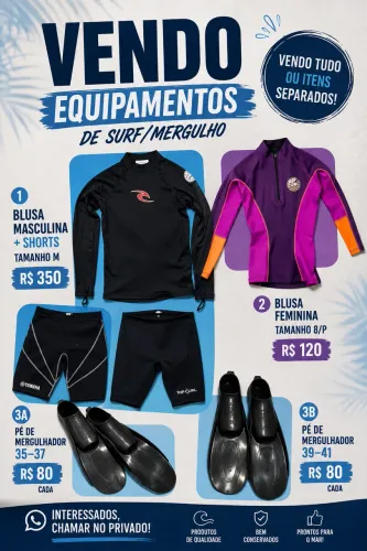 Roupas de surf e pés de pato