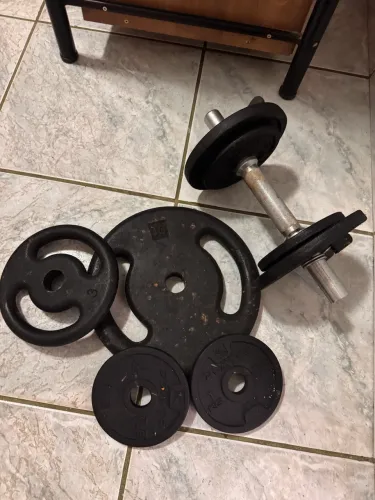 Kit halteres anilha e barra 10kg + anilha 10kg e 3kg