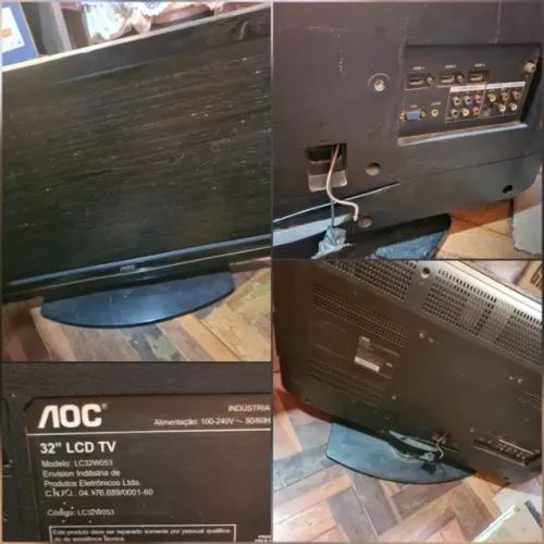 TV LCD AOC 32 polegadas, com defeito, imagem clara com riscos na tela