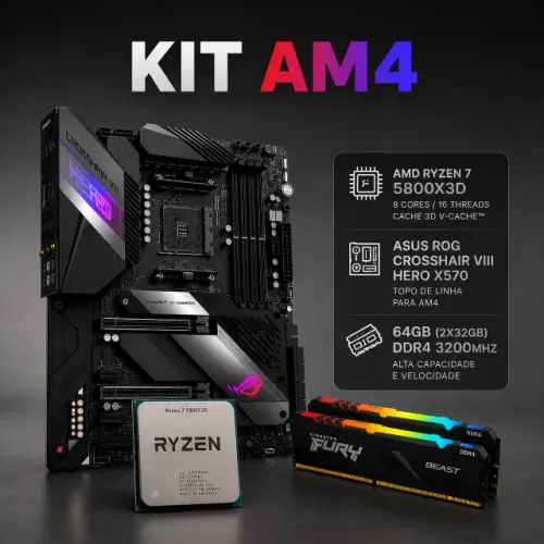 Kit AM4 - Ryzen 7 5800X3D + Asus ROG Crosshair VIII Hero X570 + 64GB (2x32GB) DDR4 3200MHz