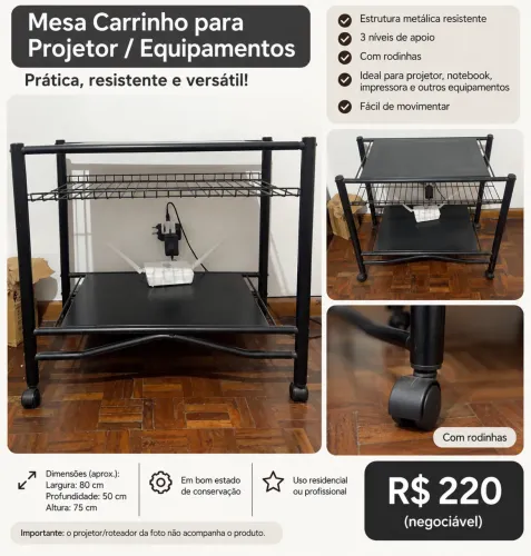 Vendo mesa/carrinho metálico usado com rodinhas