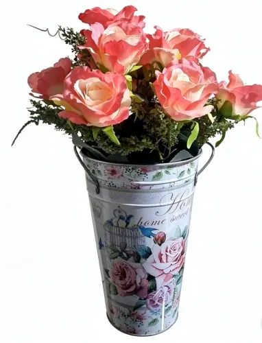 Vaso em Metal com Flores Artificiais 44cm