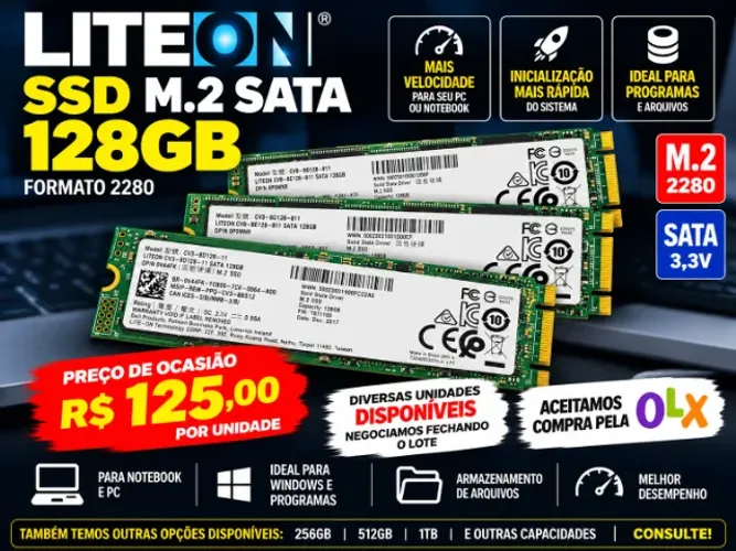 SSD Lite-On M.2 SATA 128GB 2280 para PC e Notebook | Oferta por R$ 125 , 100% ngff