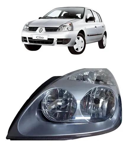 Farol Esquerdo Clio Foco Duplo Máscara Cinza 2003 A 2012 Esquerdo/motorista
