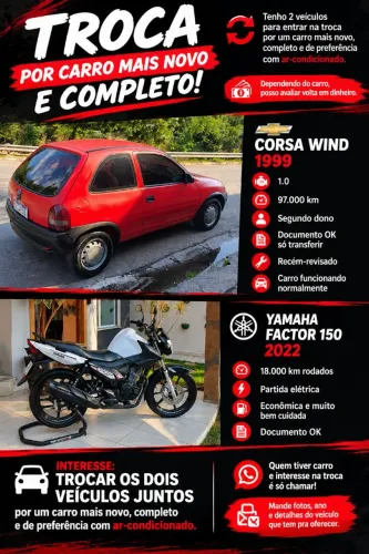 FACTOR 150 E CORSA WIND 99 TROCO POR CARRO MAIS NOVO E COMPLETO