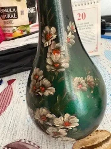 GARRAFA DE VIDRO ANTIGA PINTADA A MÃO