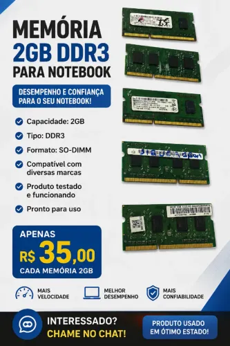 MEMÓRIA RAM 2GB DDR3 PARA NOTEBOOK - R$ 35,00